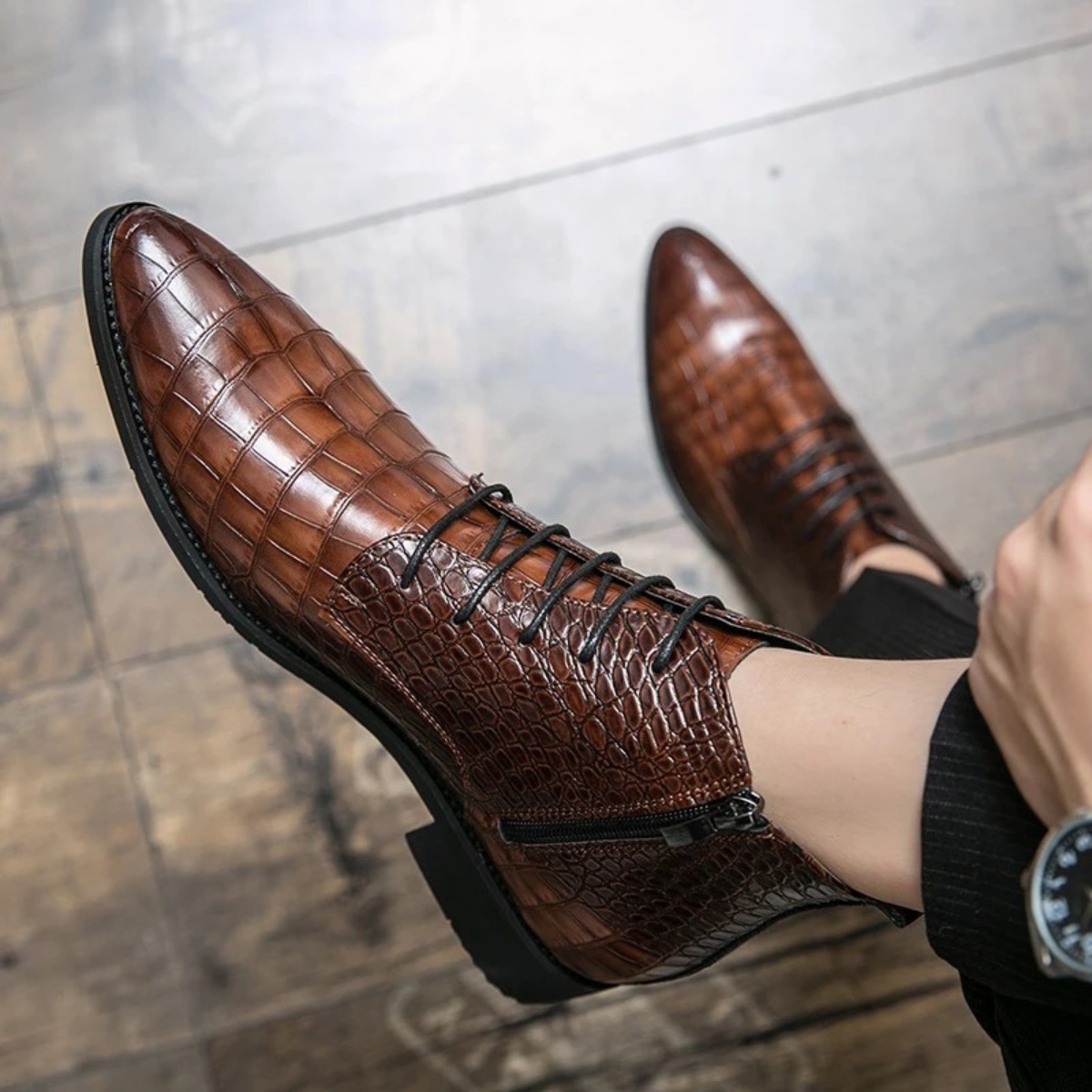 The Orvieto Men’s Crocodile Pattern Leather Ankle Boots - Brown