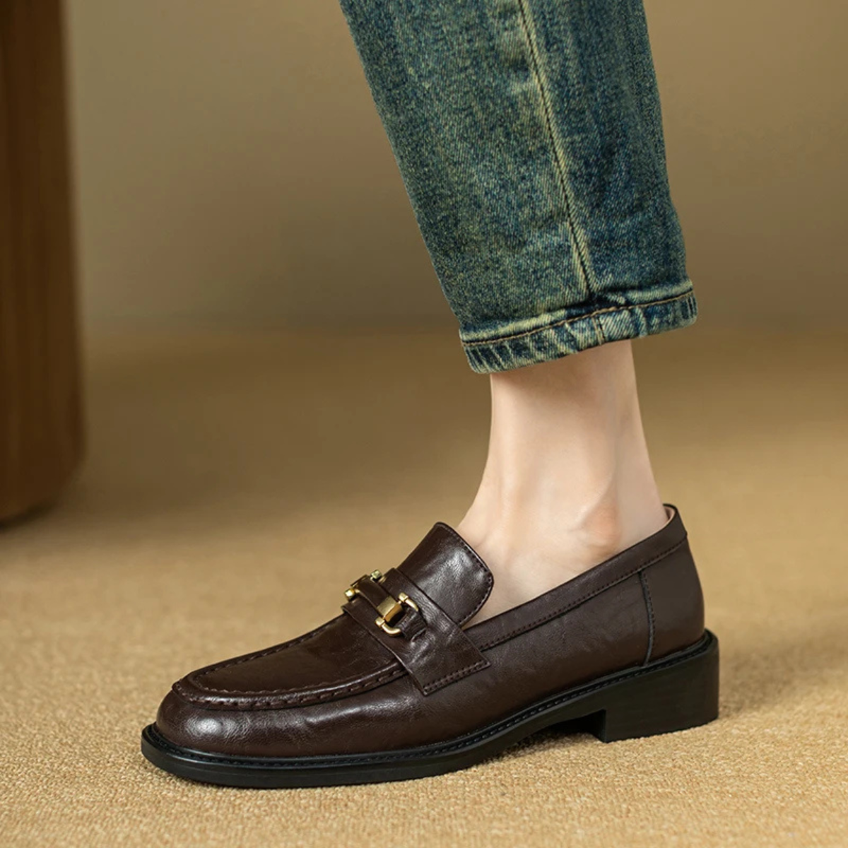 The Montepulciano Men’s Classic Slip On Leather Loafers with Metal Buckle