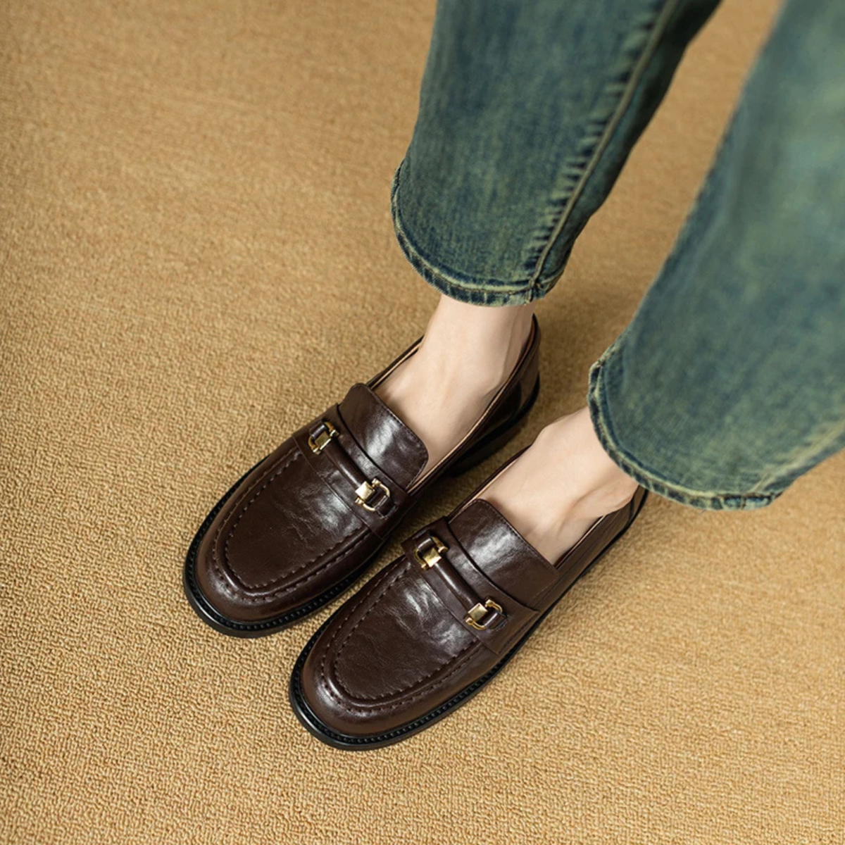The Montepulciano Men’s Classic Slip On Leather Loafers with Metal Buckle
