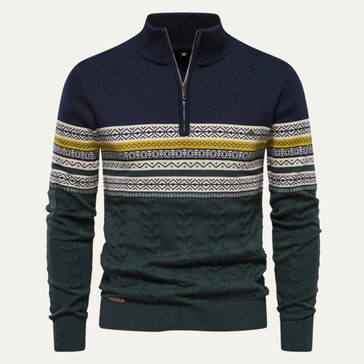 The Chatsworth Men's Quarter Zip Cotton Sweater – Fair Isle Knit