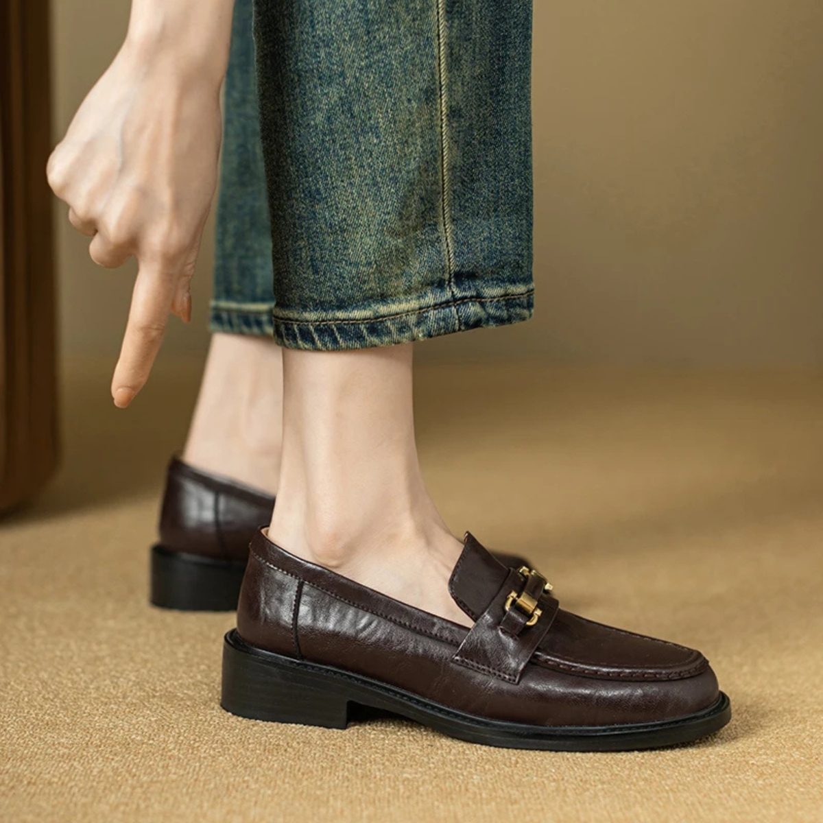 The Montepulciano Men’s Classic Slip On Leather Loafers with Metal Buckle