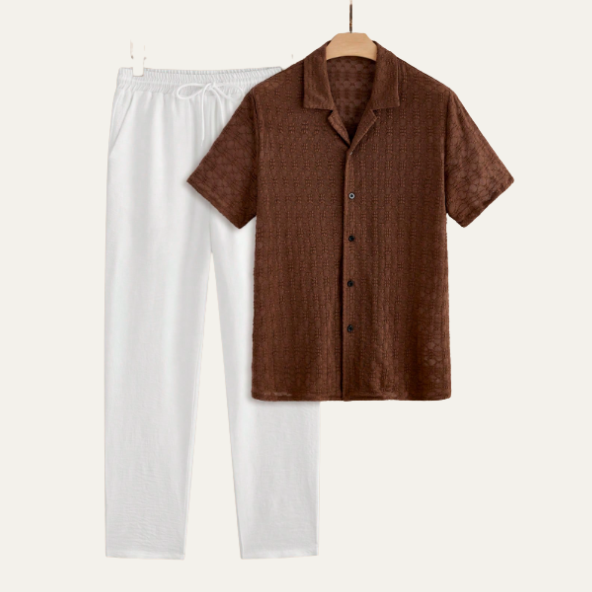 The Timbercrest Park Men’s Textured Button Up Casual Set – Shirt & Pants