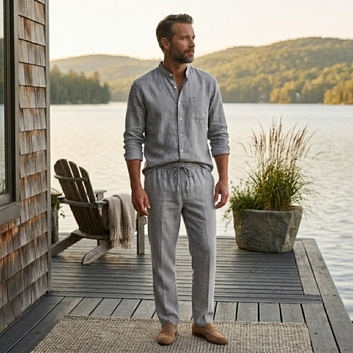 The Lakefield Men’s Relaxed Fit Linen Shirt & Pants Set