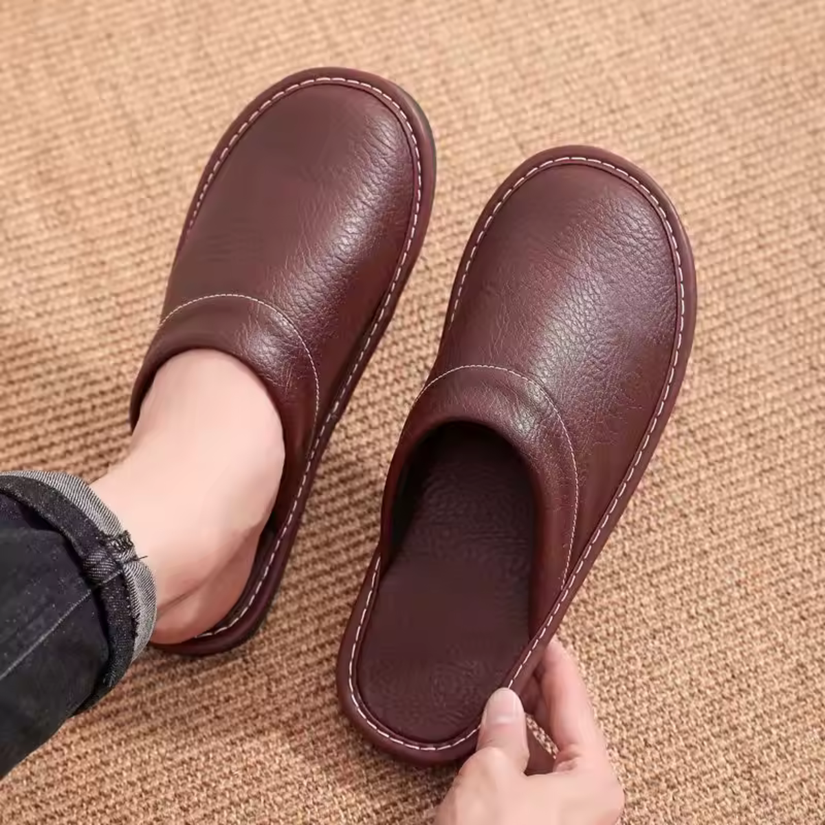 The Malvern Men's Leather House Shoes Slip On Clogs