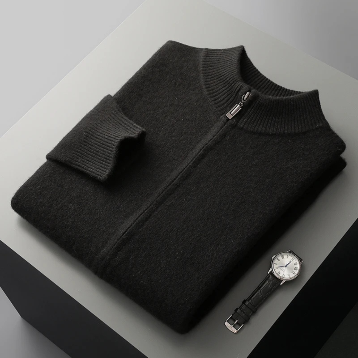 The Maplecrest Men's Merino Mock Neck Wool Zip Up Cardigan