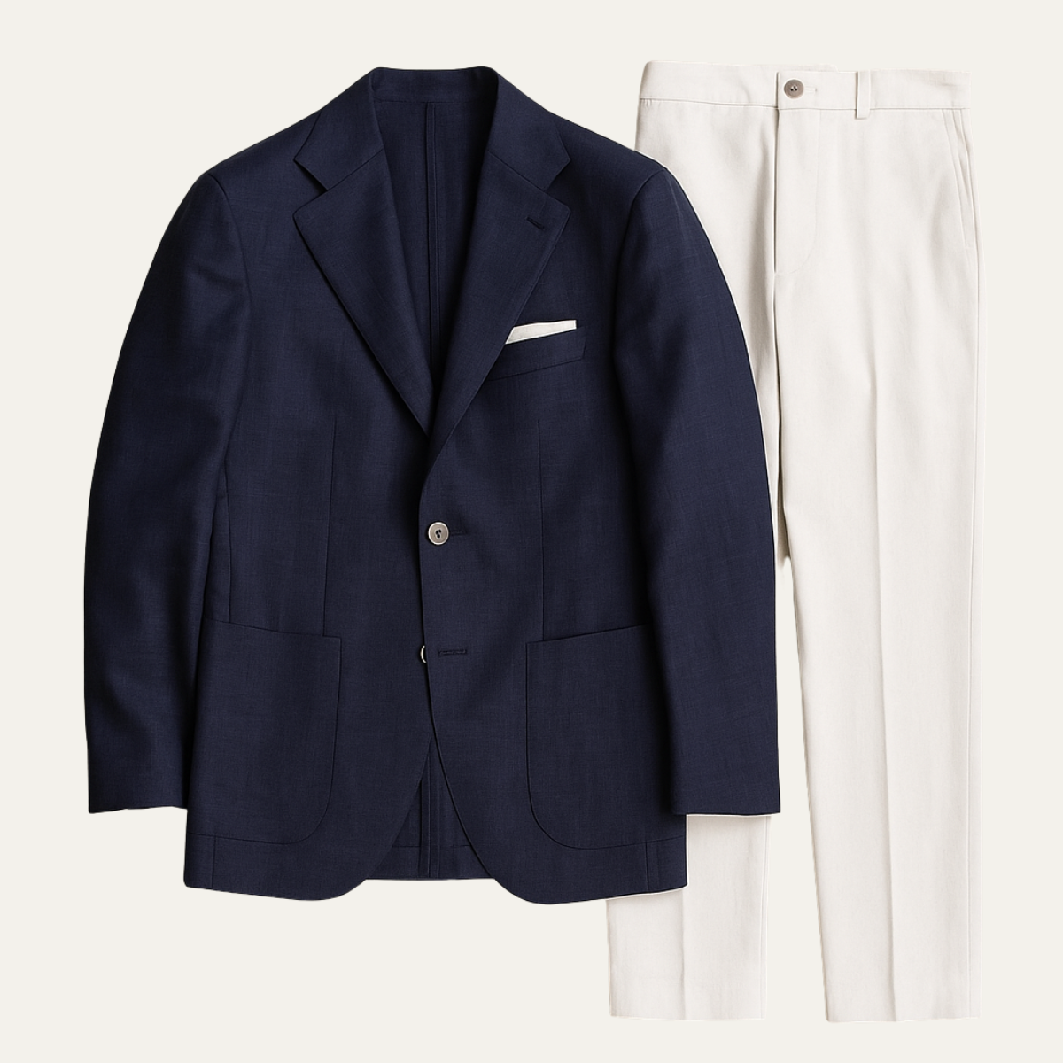 The Harwood Men’s 2 Piece Suit – Single Breasted Slim Fit Navy Blue Blazer with White Pants
