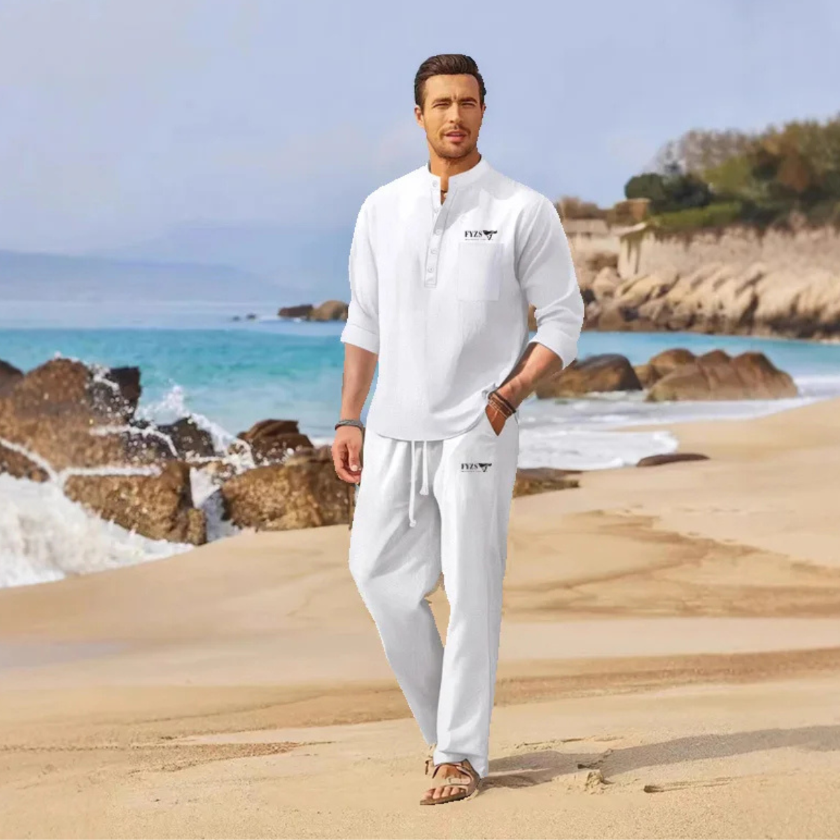 The Hillvale Men’s Lightweight Casual Linen Set – Polo & Pants