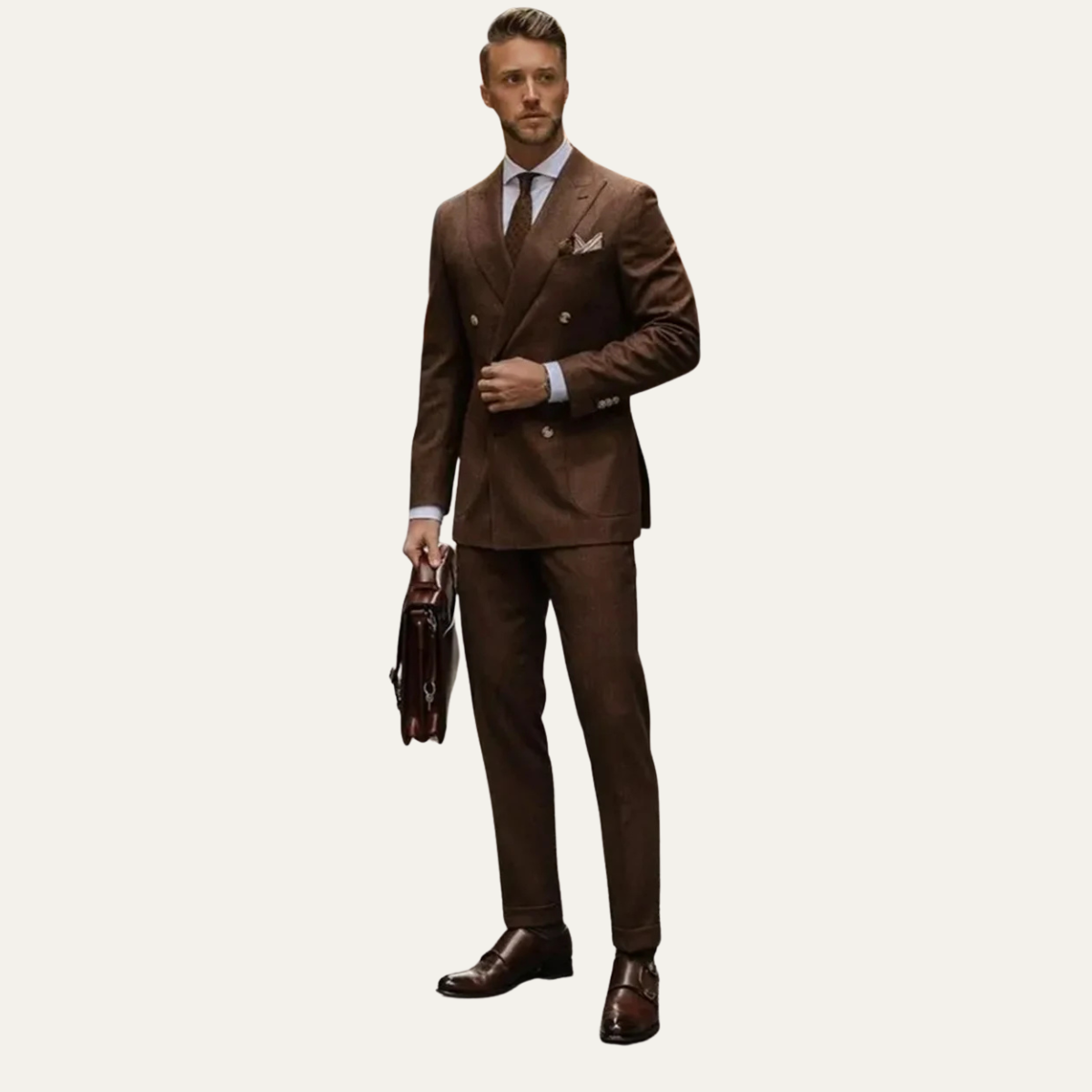 The Chelsea Men’s Brown Double Breasted Suit – Slim Fit Tailored 2 Piece Elegant Set