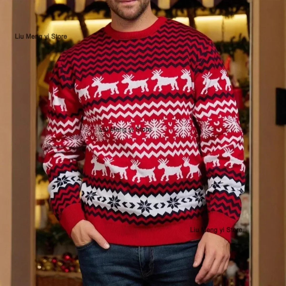 The Oristano Men’s Red Knitted Festive Christmas Sweater
