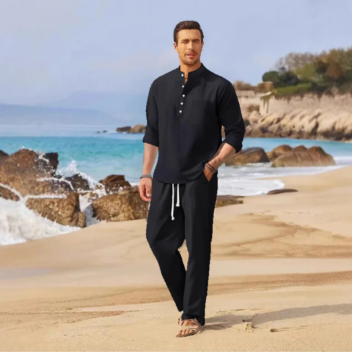The Hillvale Men’s Lightweight Casual Linen Set – Polo & Pants