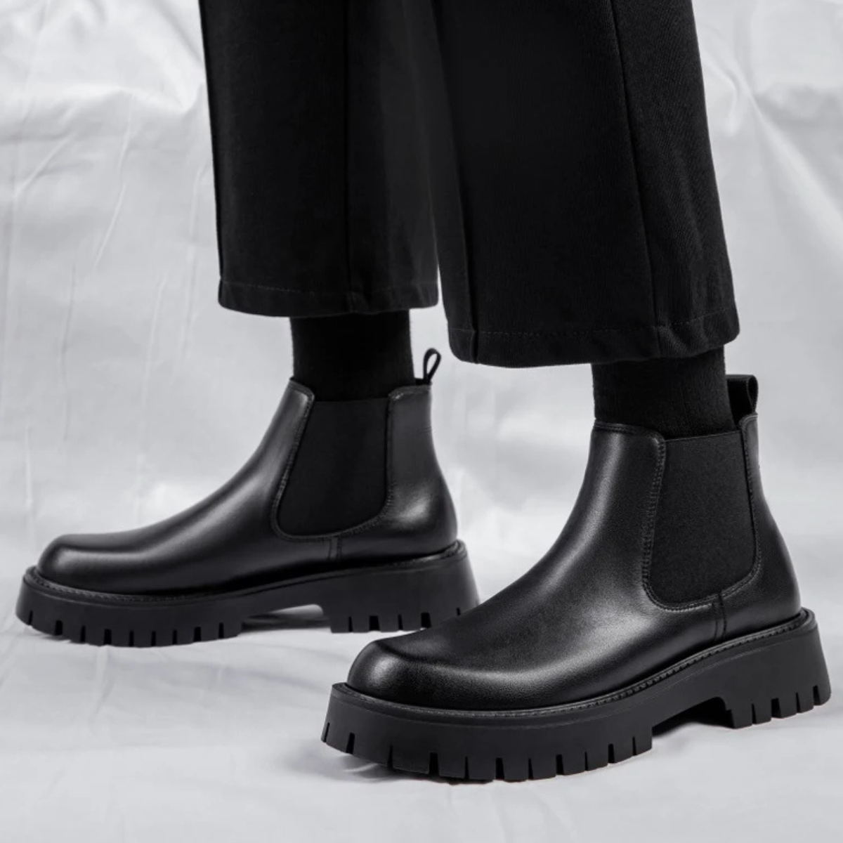 The Cagliari Men’s British Style Platform Leather Ankle Chelsea Boots