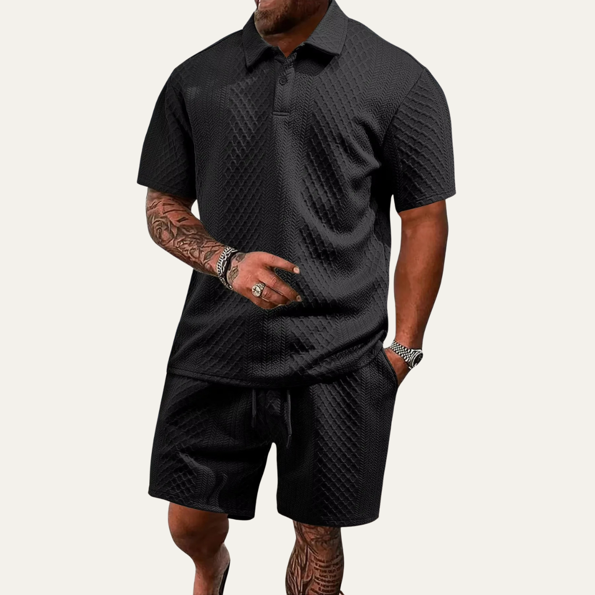 The Surrey Men’s Summer Jacquard Polo & Shorts Set – Lightweight Beach Outfit