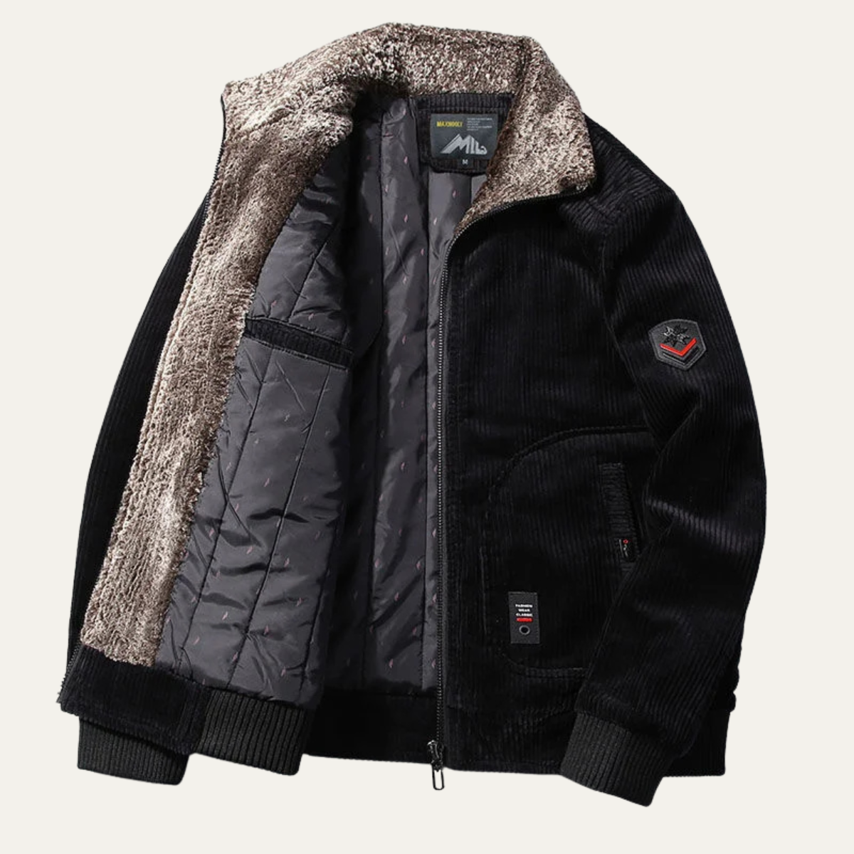The Alassio Men’s Corduroy Jacket – Fleece Lined Winter Zip Up Coat with Fur Collar