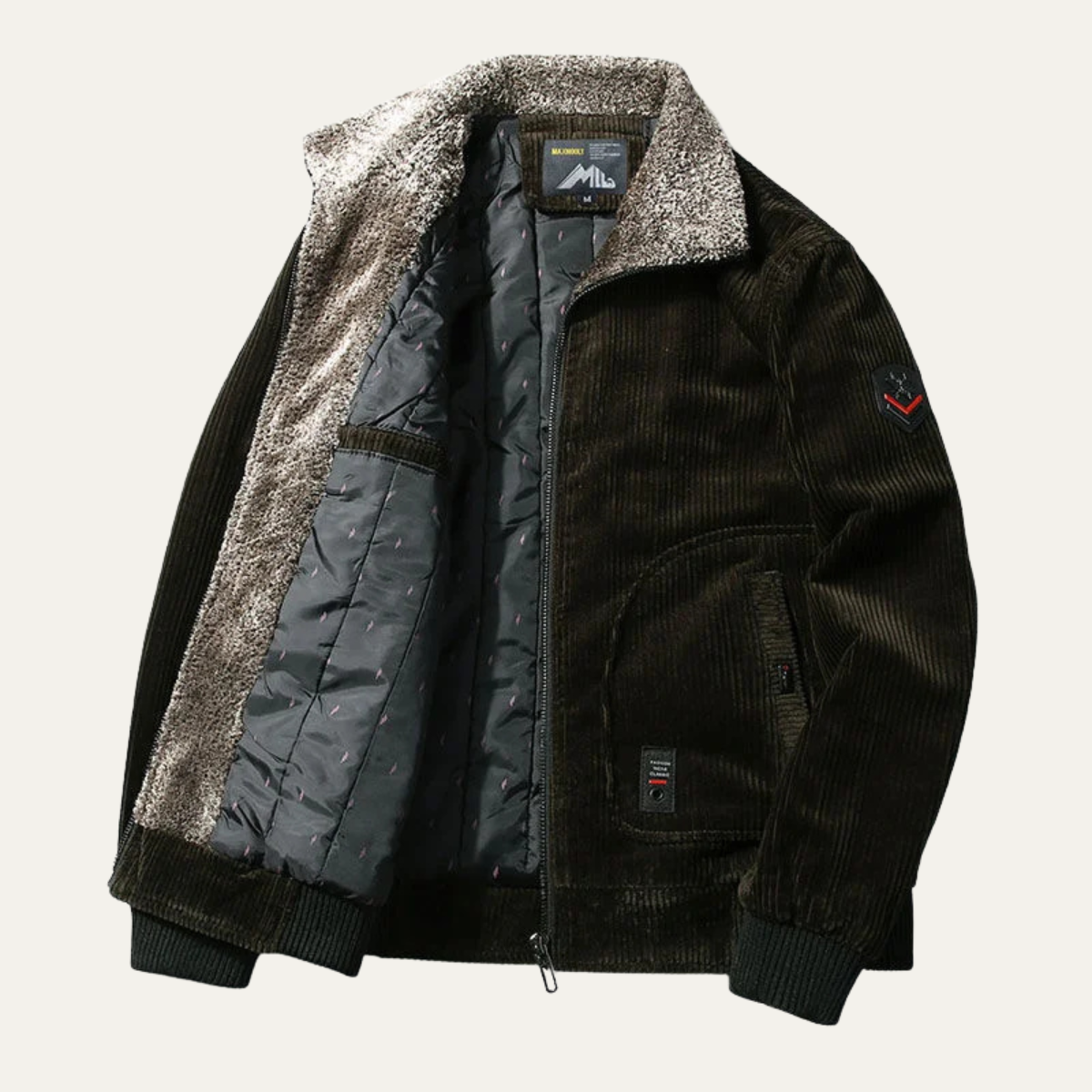 The Alassio Men’s Corduroy Jacket – Fleece Lined Winter Zip Up Coat with Fur Collar
