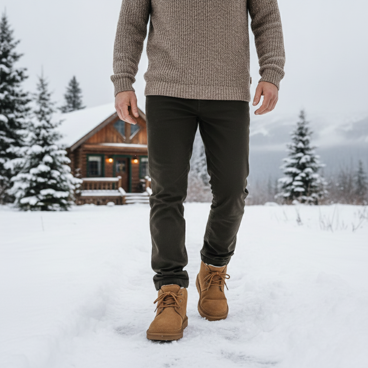 The Ridgefall Men's Cozy Suede Warm Fur Lined Non Slip Snow Boots