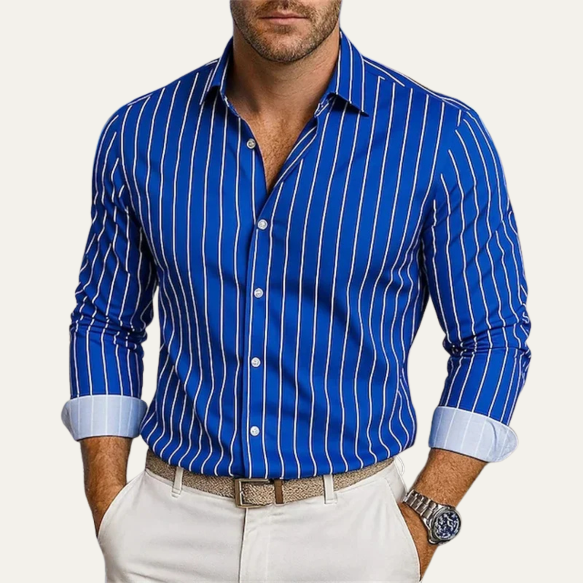 The Ferrara Men’s Casual Button Down Striped Dress Shirt