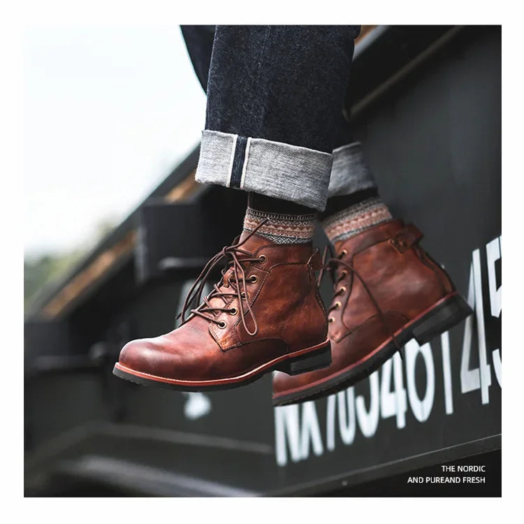 The Lucca Men’s Lace Up Vintage Leather Ankle Boots