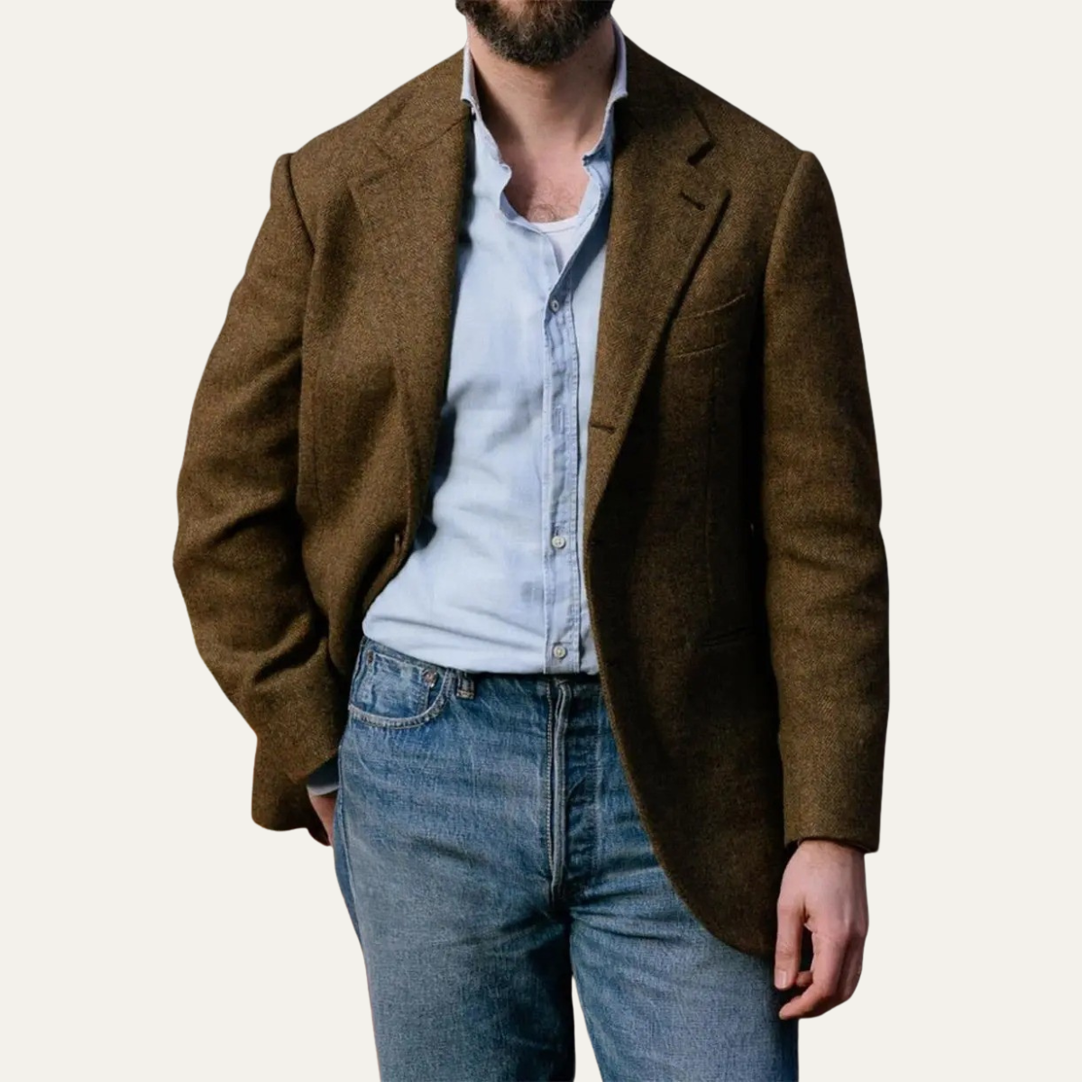 The Crotone Men’s Single Breasted Wool Tweed Herringbone Blazer