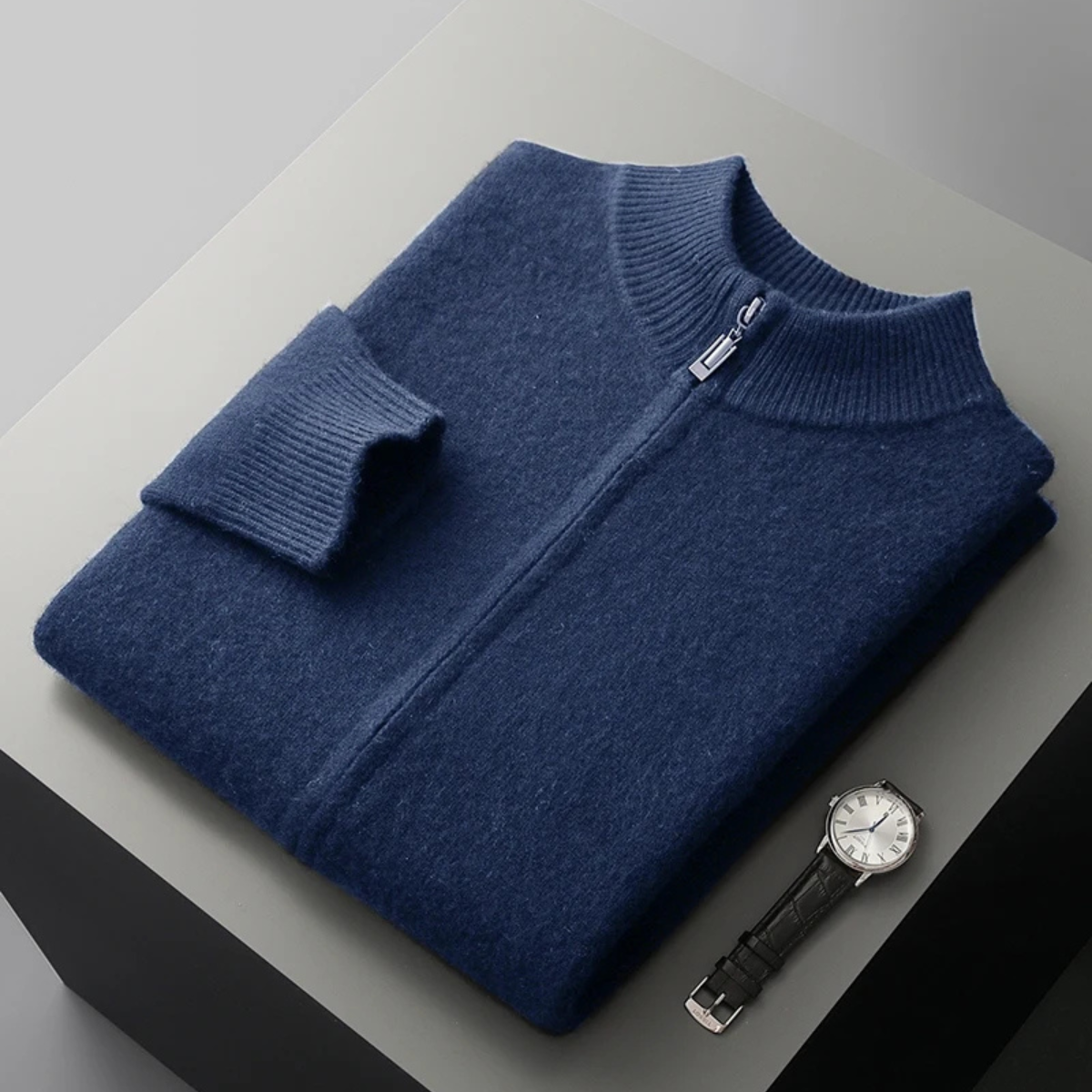 The Maplecrest Men's Merino Mock Neck Wool Zip Up Cardigan