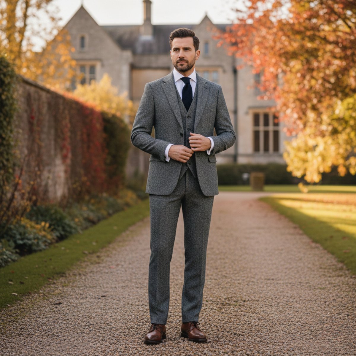 The Norwood Men’s Tweed 3 Piece Suit – Slim Fit Herringbone Jacket, Vest & Pants