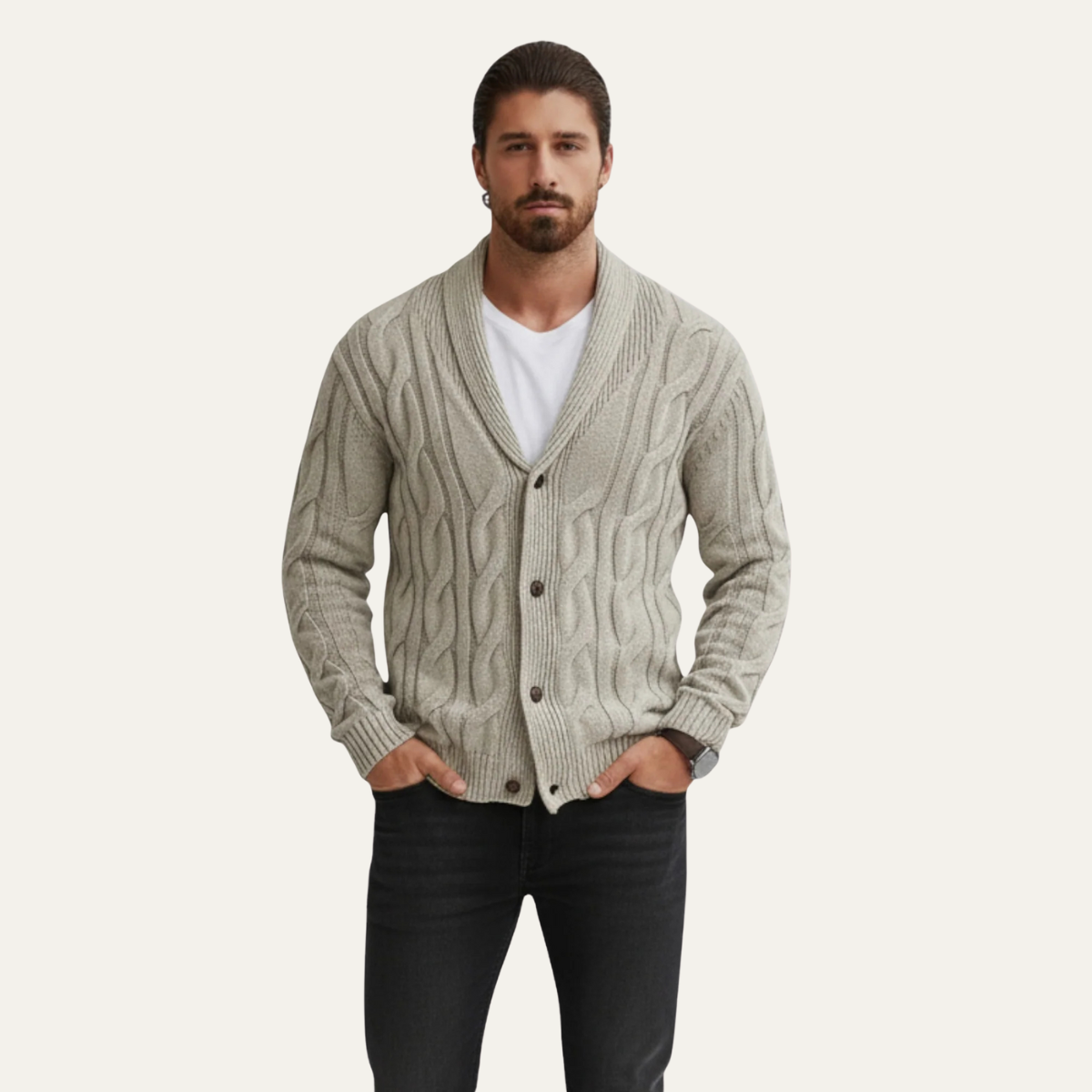 The Abbadia Men’s Cozy Cable Geometric Pattern Knit Cardigan