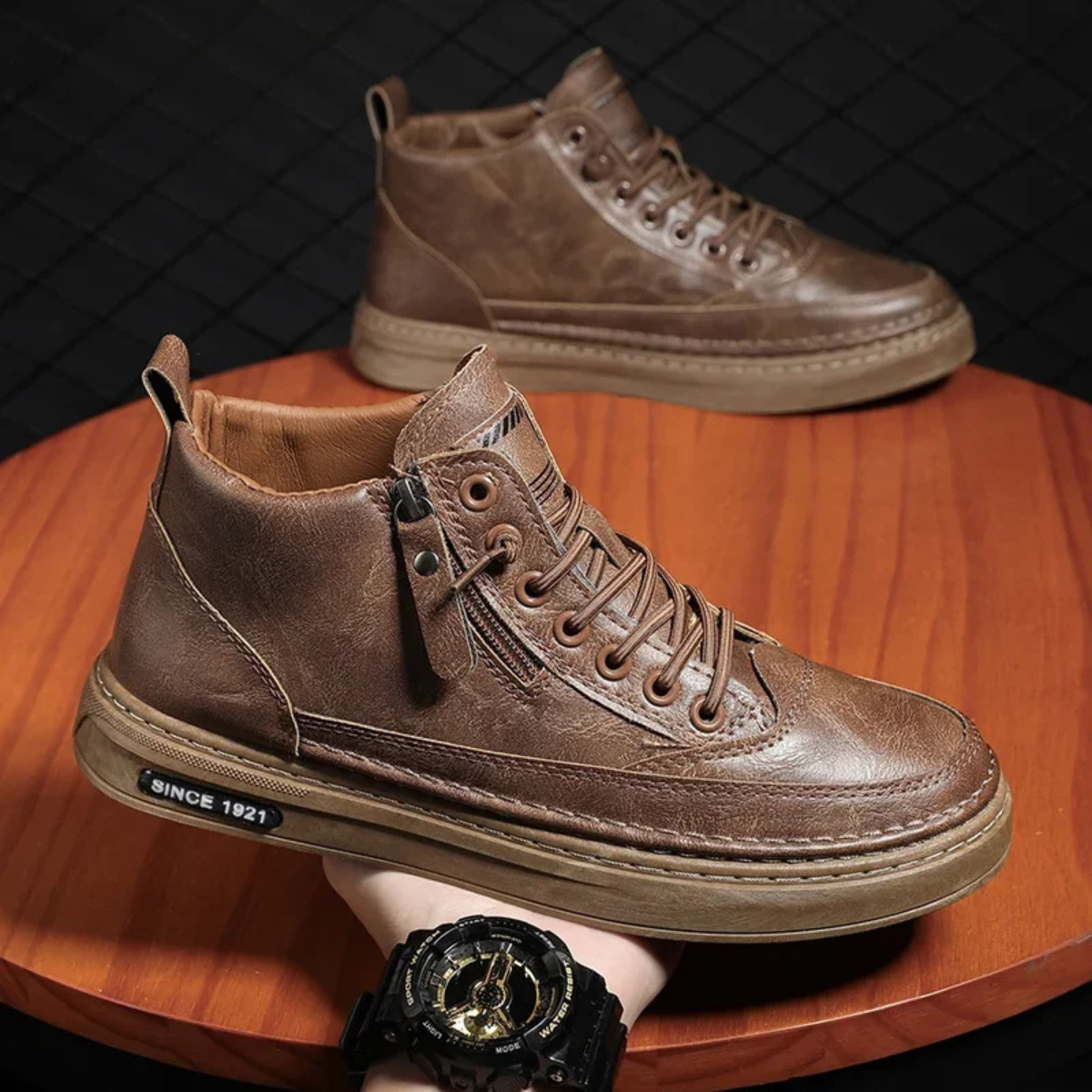 The Cannaregio Men’s Casual Leather High Ankle Shoes with Side Zipper