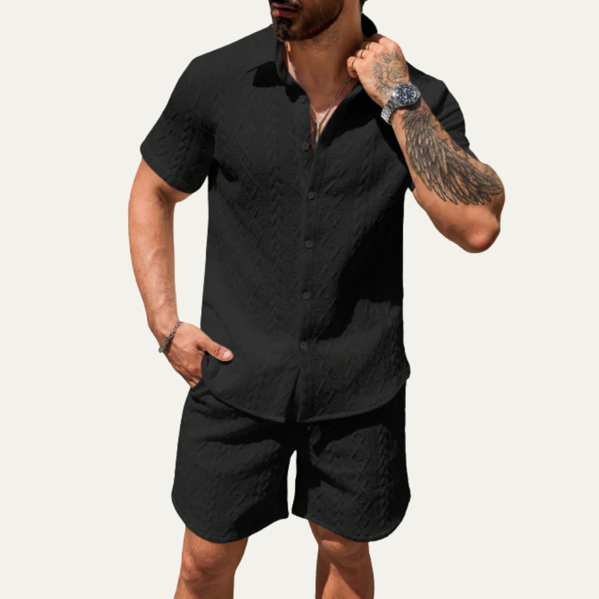 The Meadowridge Men’s Textured Summer Co Ord Set Shirt & Shorts