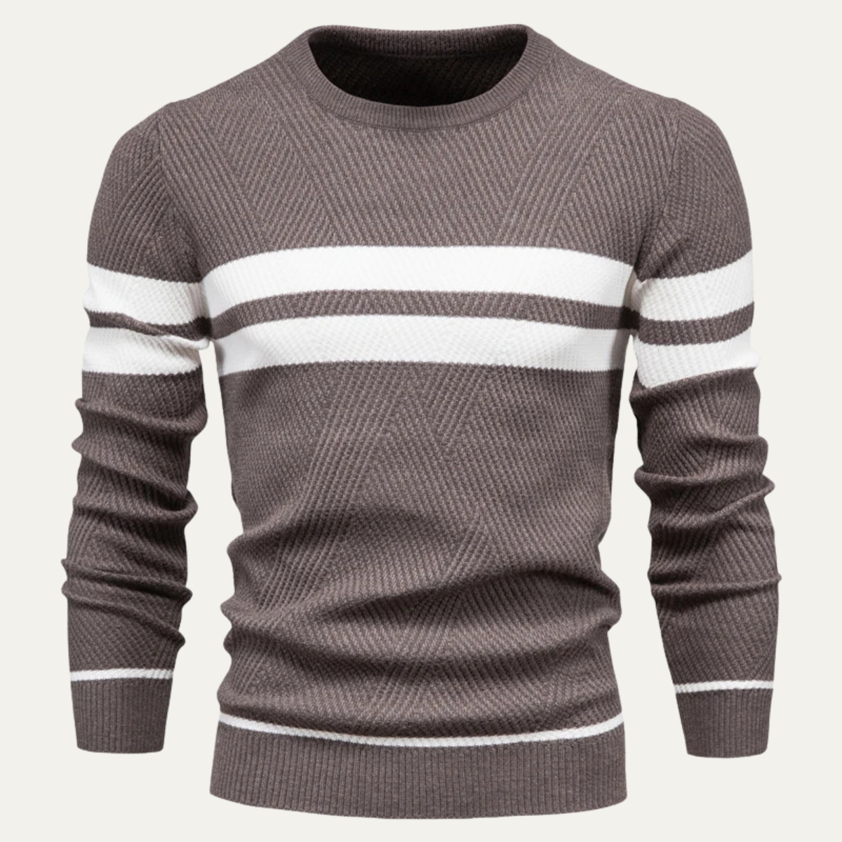 The Glamorgan Men's Casual Knitted White Stripes Sweater