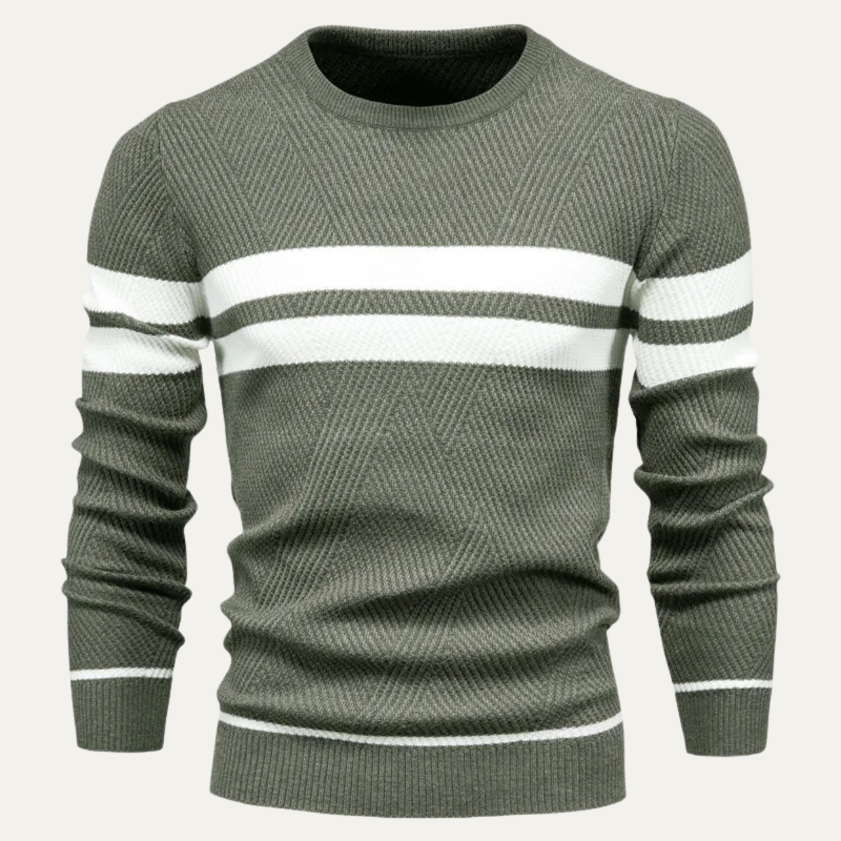 The Glamorgan Men's Casual Knitted White Stripes Sweater