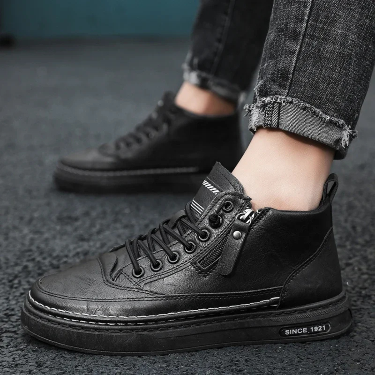 The Cannaregio Men’s Casual Leather High Ankle Shoes with Side Zipper