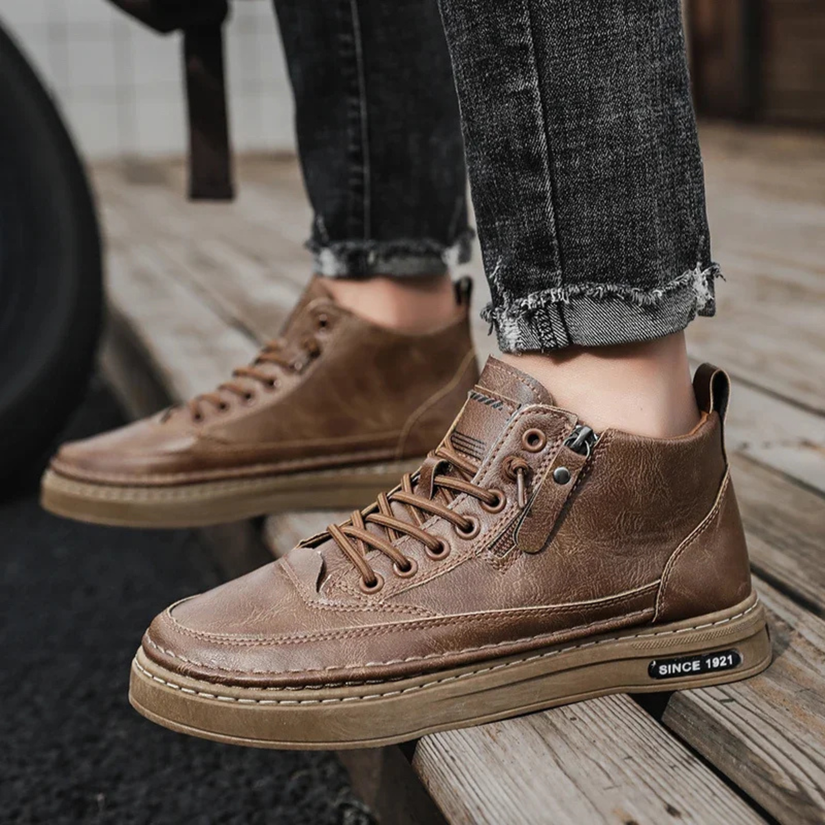 The Cannaregio Men’s Casual Leather High Ankle Shoes with Side Zipper