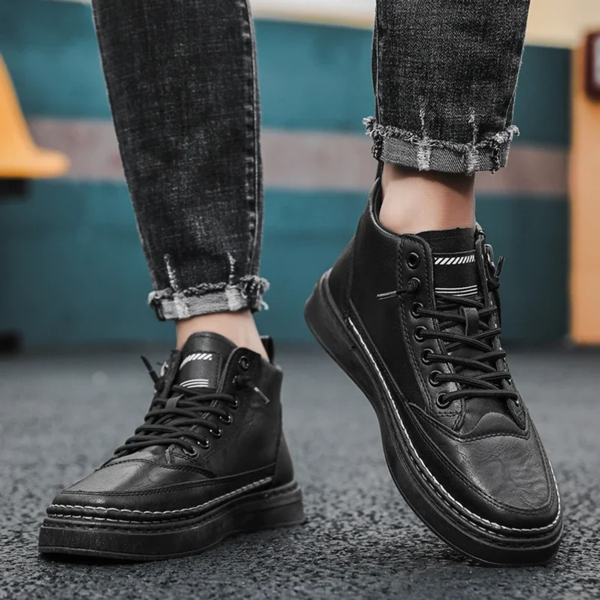 The Cannaregio Men’s Casual Leather High Ankle Shoes with Side Zipper