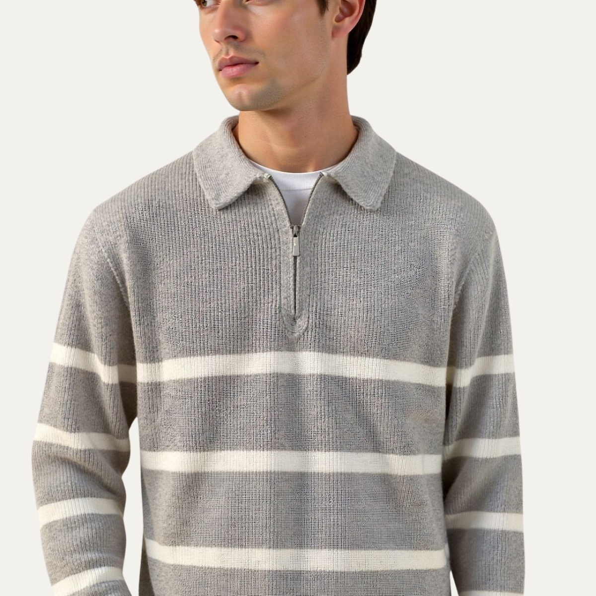 The Woodstock Men's Half Zip Striped Knit Sweater