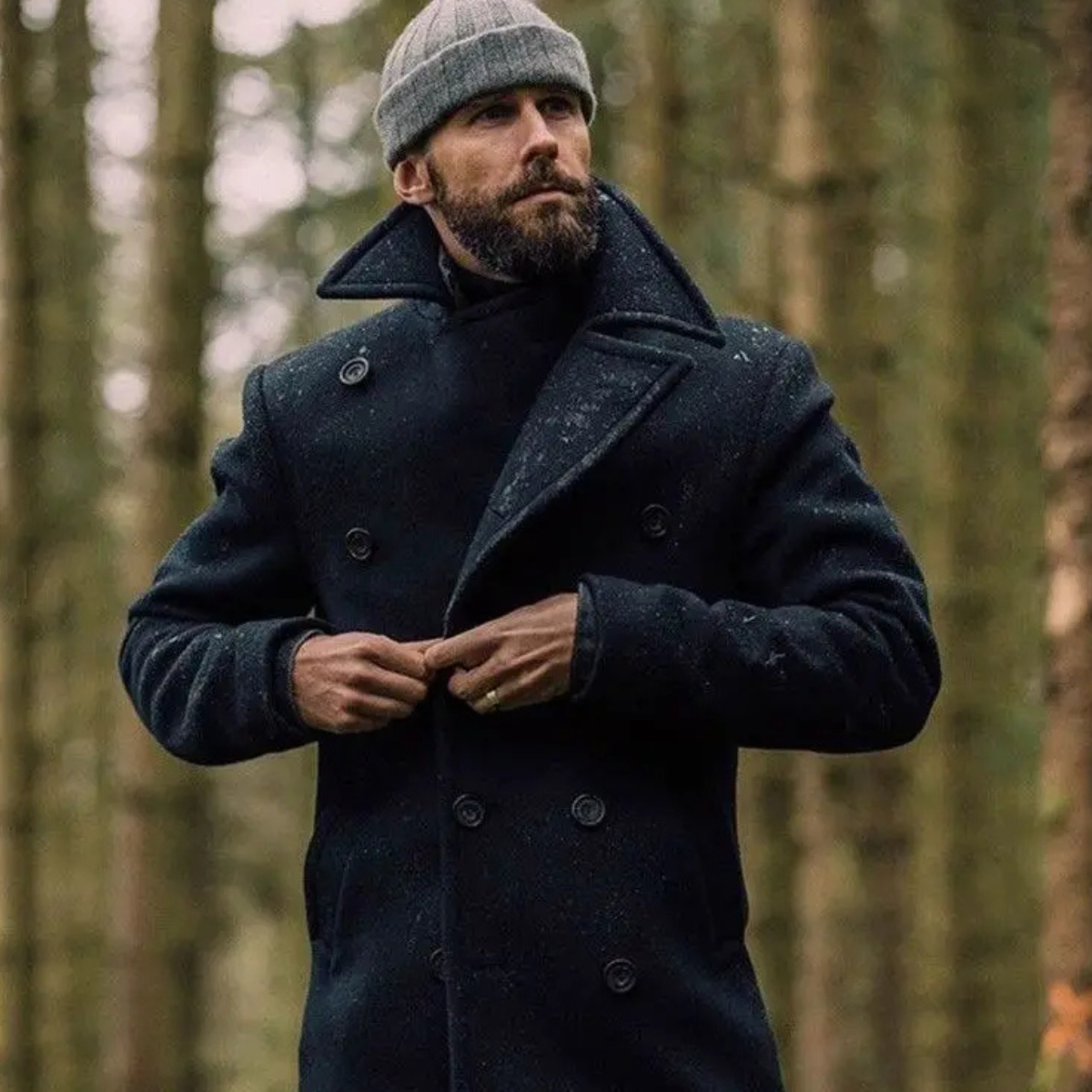 The Buckingham Men’s Warm Winter Double Breasted Wool Peacoat – Black