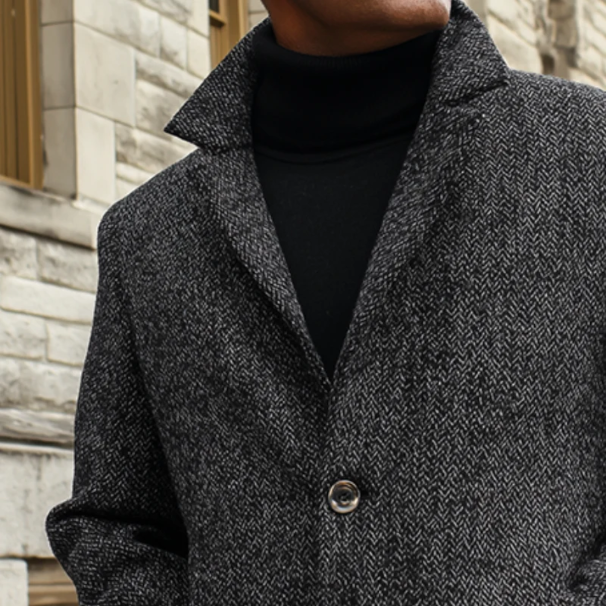 The Mayfair Men’s Luxury Herringbone Wool Overcoat – Gray
