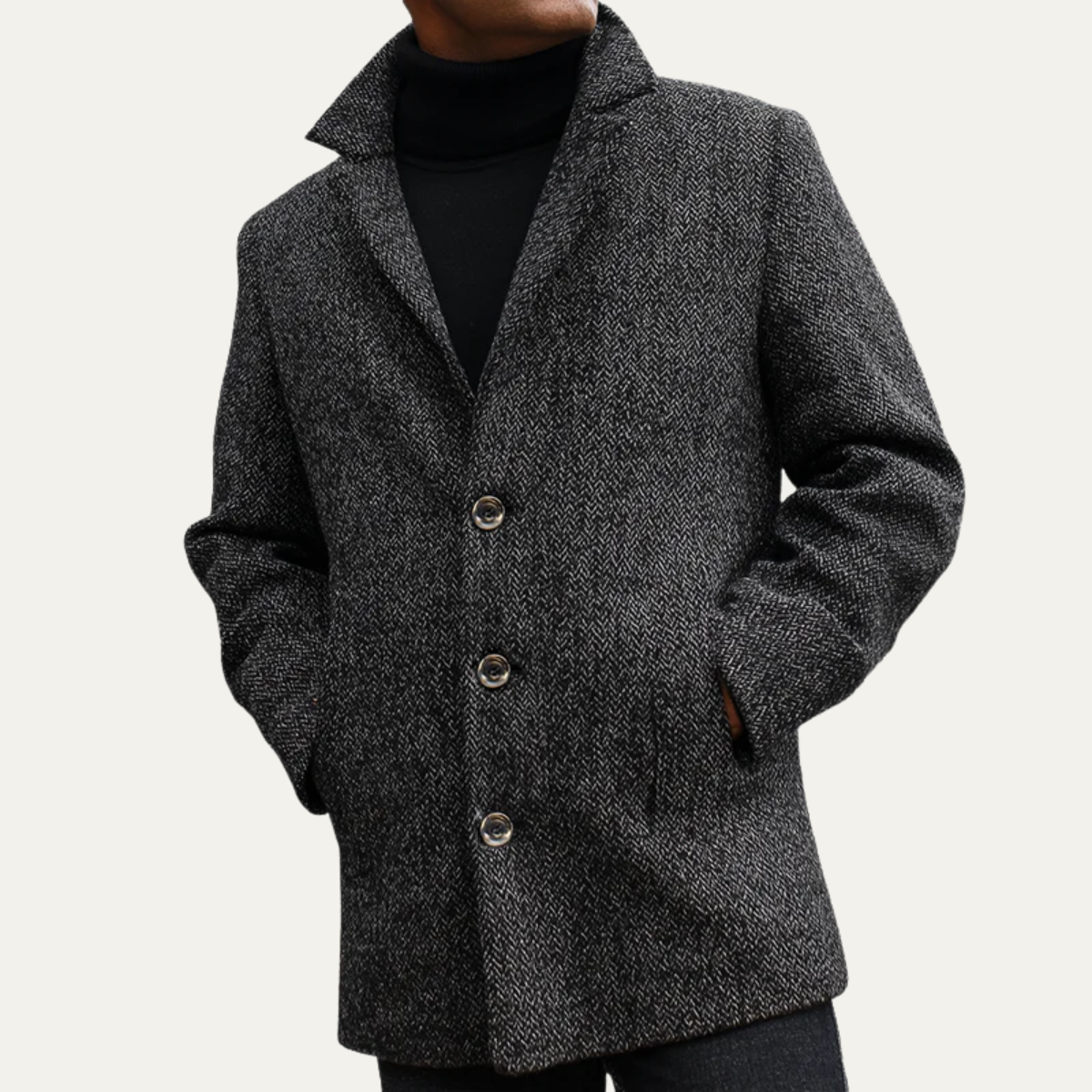 The Mayfair Men’s Luxury Herringbone Wool Overcoat – Gray