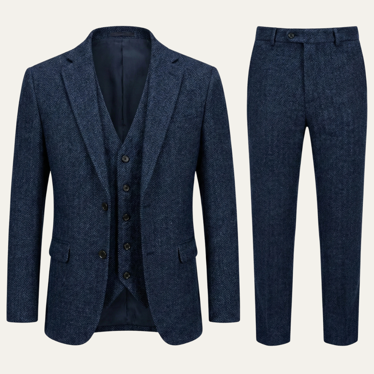 The Norwood Men’s Tweed 3 Piece Suit – Slim Fit Herringbone Jacket, Vest & Pants