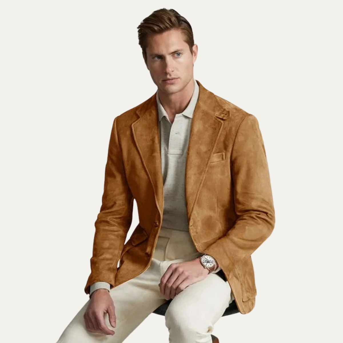 The Policoro Men’s Single Breasted Suede Blazer with Notched Lapel