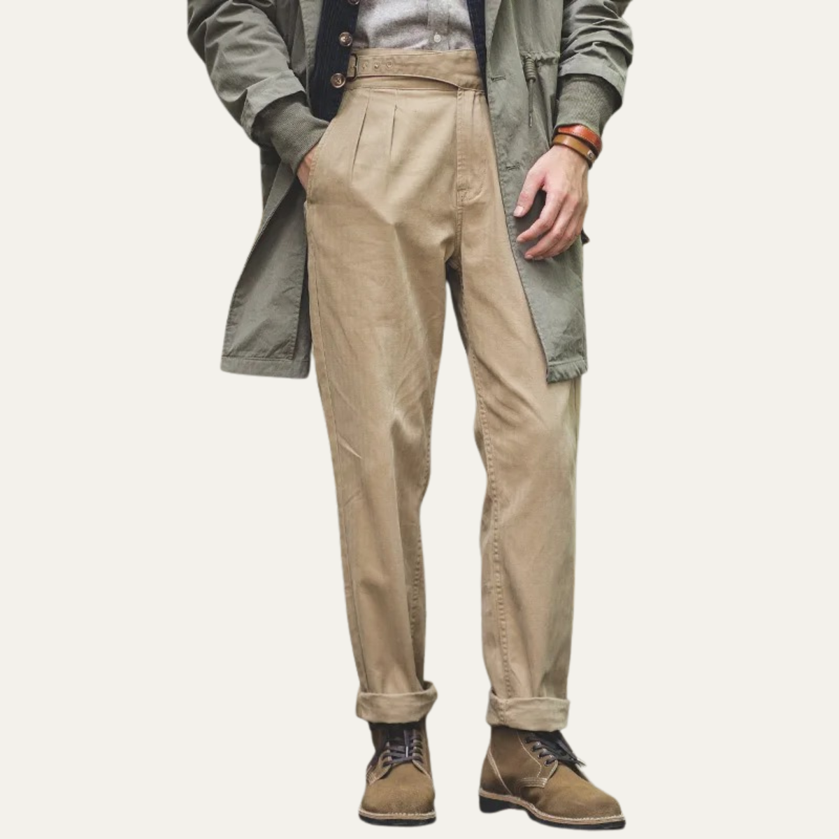 The Como Lago Men's Vintage High Waisted Cargo Gurkha Pants