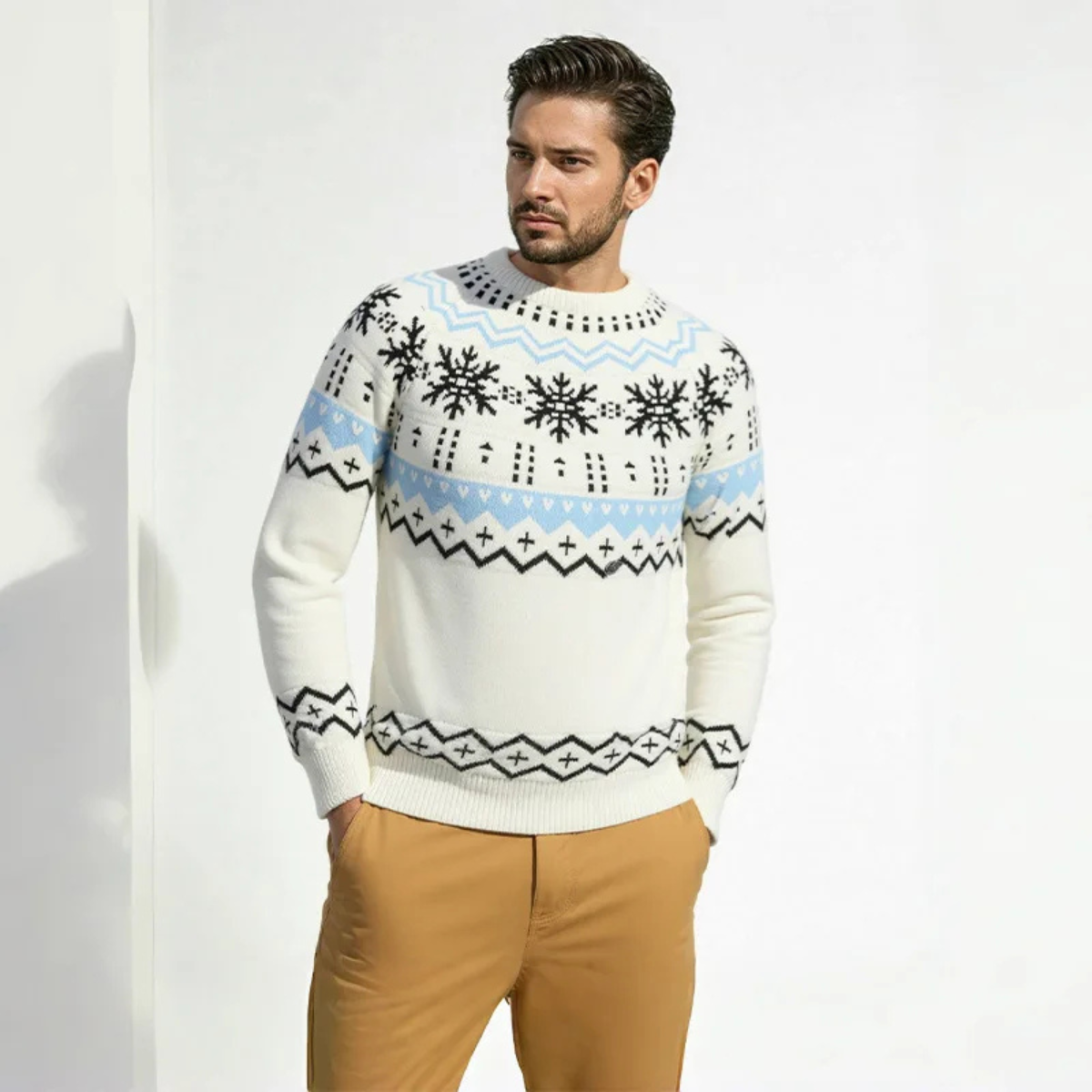 The Westfield Men’s Round Neck Warm Snowflake Knit Christmas Sweater