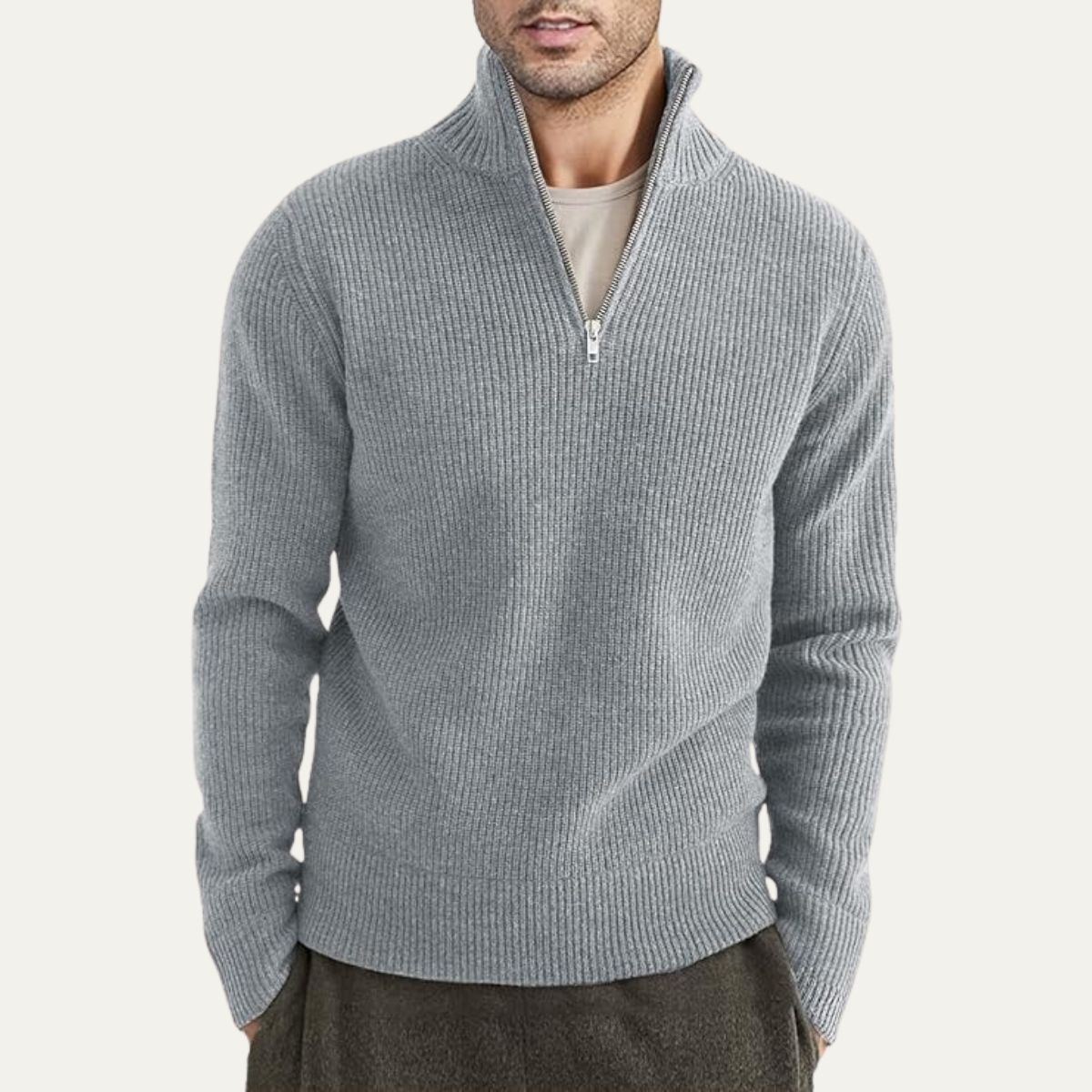 The Edinburgh Men’s Quarter Zip Ribbed Knit Casual Sweater