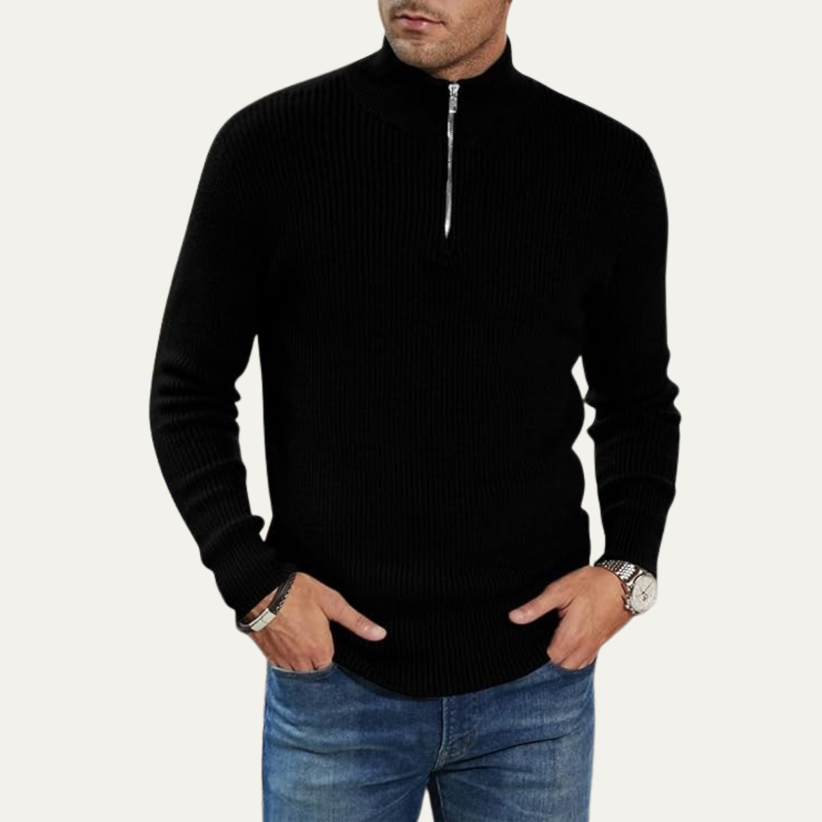 The Edinburgh Men’s Quarter Zip Ribbed Knit Casual Sweater