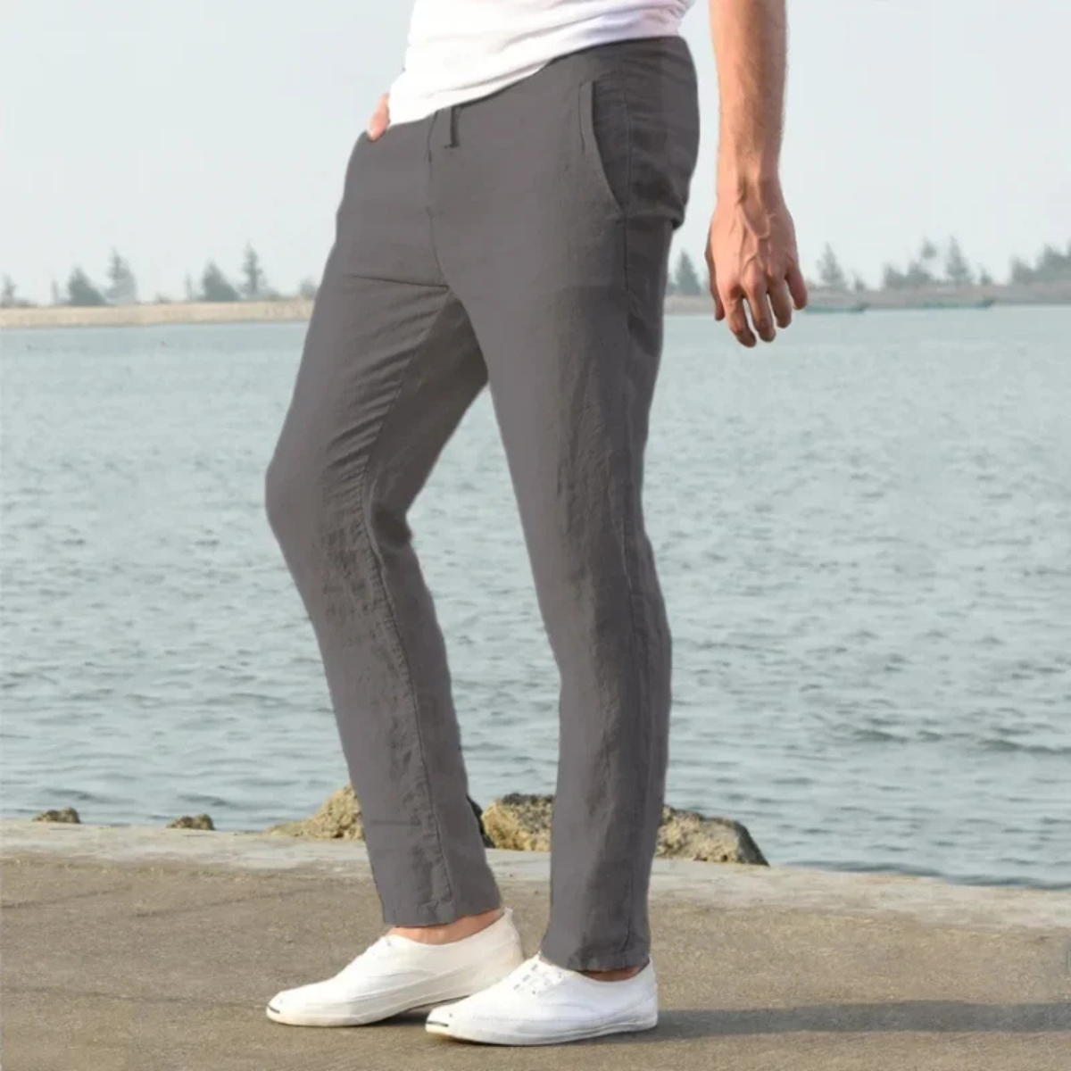 The McLean Men’s Casual Lightweight Linen Pants – Gray