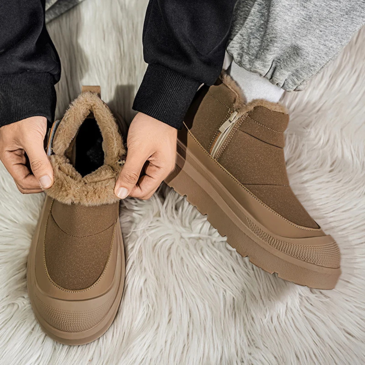 The Frascati Men’s Waterproof Fur Lined Slip On Anti Slip Ankle Snow Boots