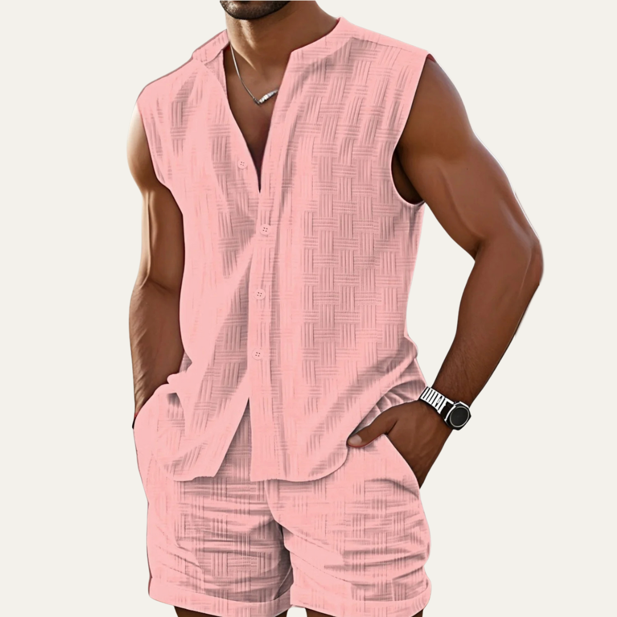 The Ironbridge Men’s Summer Sleeveless Button Up Shirt & Shorts Set