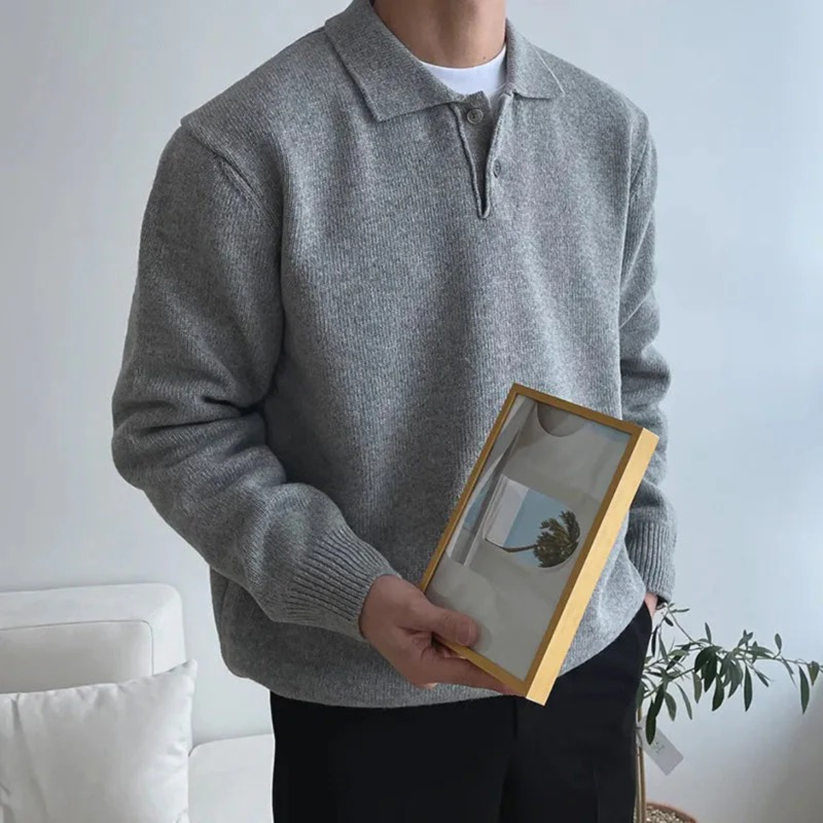 The Lichfield Men's Tailored Gray Casual Polo Sweater