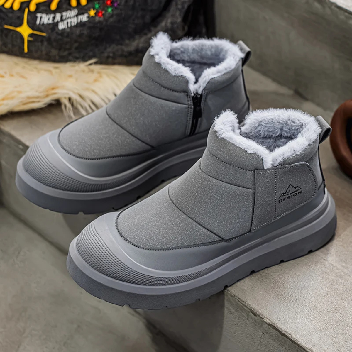 The Frascati Men’s Waterproof Fur Lined Slip On Anti Slip Ankle Snow Boots