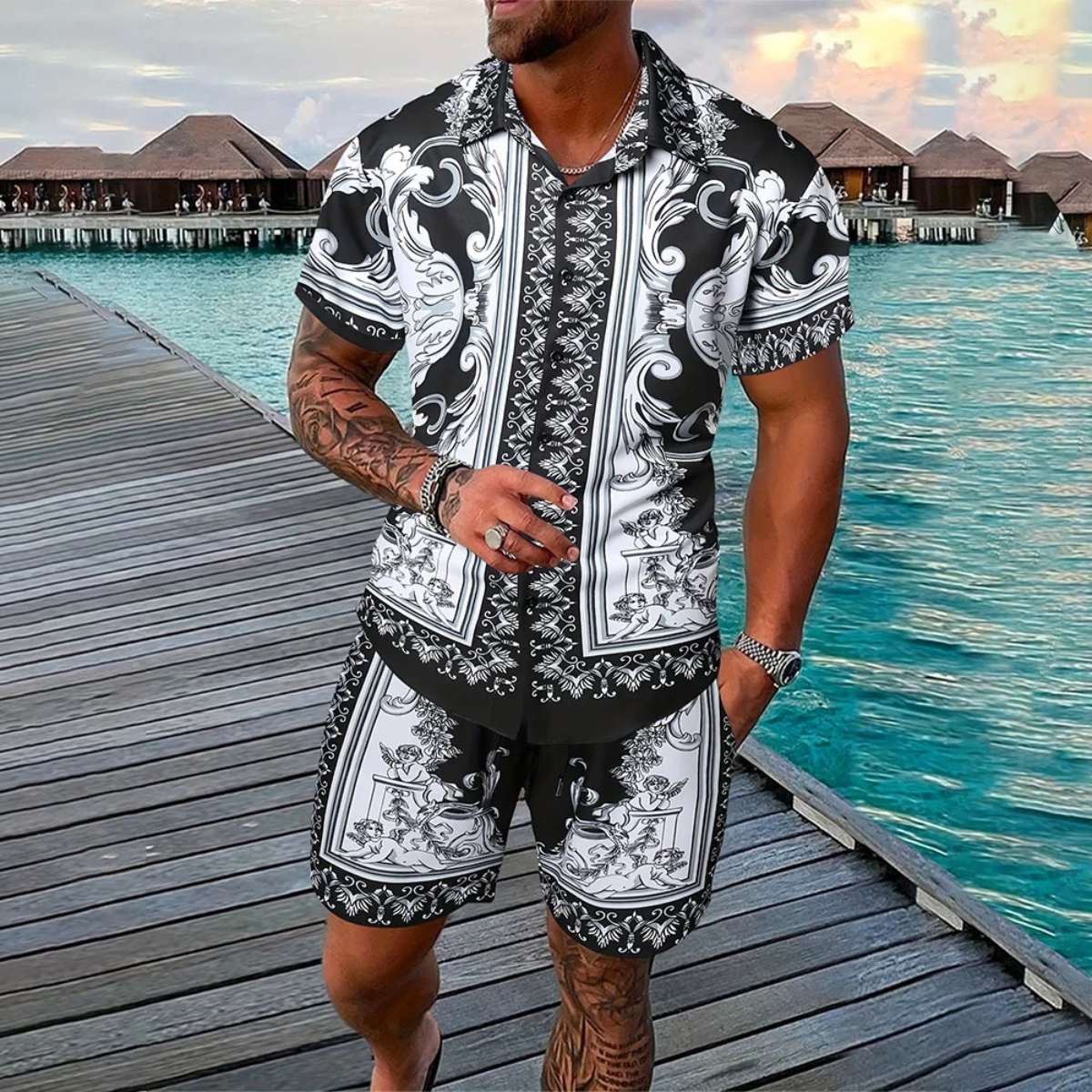 The Brooklawn Men’s Vintage Print Set – Shirt & Short