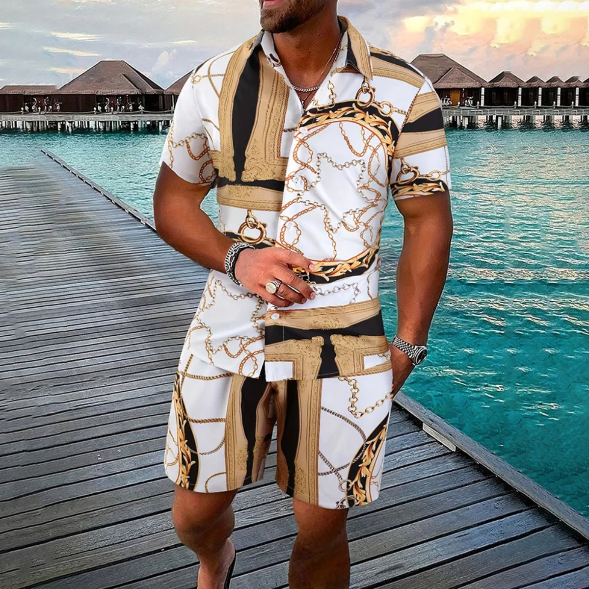 The Brooklawn Men’s Vintage Print Set – Shirt & Short