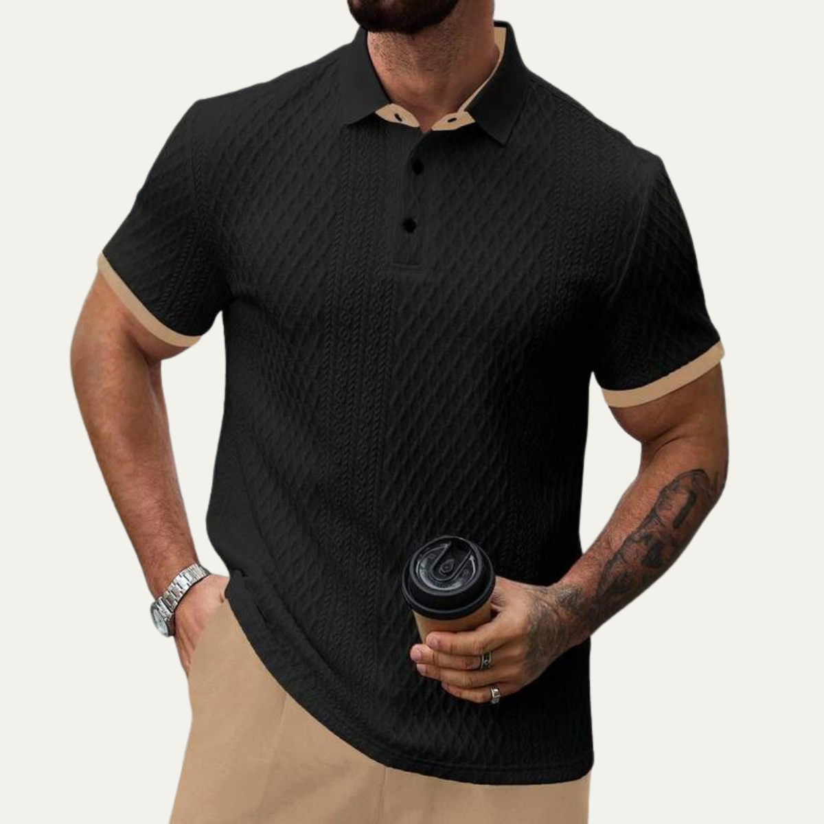 The Cedarcrest Park Men’s Elegant Textured Polo Shirt with Contrast Collar